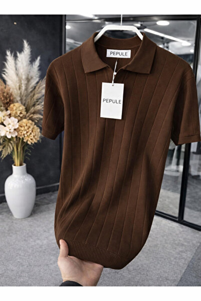 pepule Men's Corded Fabric Polo Neck Knitwear T-Shirt – Cotton Premium Fabric