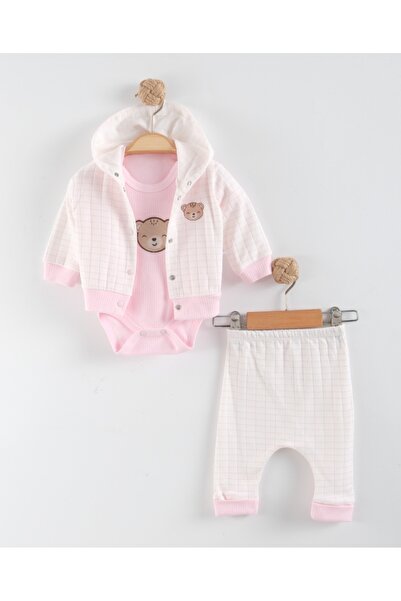 BİRCAN BABY Sevimli Ayıcık Desenli 3’lü Bebek Takımı – Çıtçıtlı Body, Kapüşon...