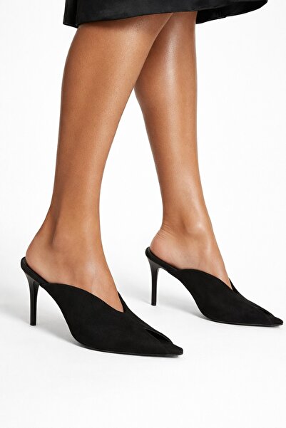 Giydim Gidiyor Elite Sienna Σουέτ Με υφή Λεπτό τακούνι u T Παντόφλες Μαύρο