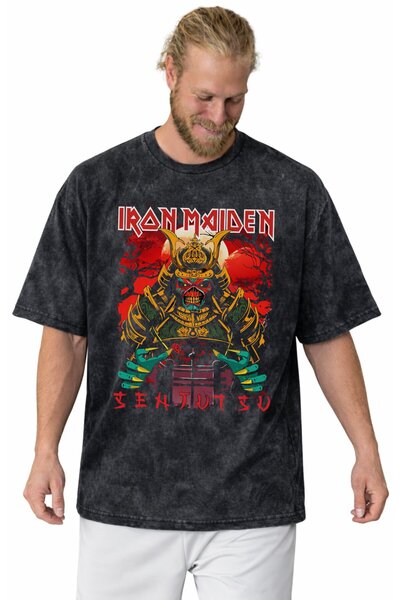 SEVBANO Tricou unisex supradimensionat, vintage, lavabil, cu imprimeu Iron Ma...