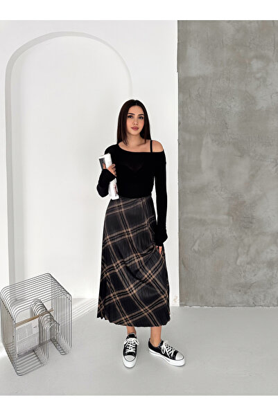 By Pommes Life Women's Pleated Printed Elastic Waist Satin Skirt