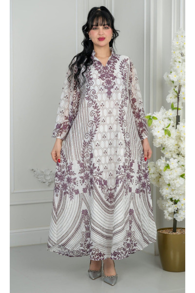 TREN فستان سهرة طويل مبطّن من الشيفون مزين بالترتر والزهور، مناسب للحفلات الر...