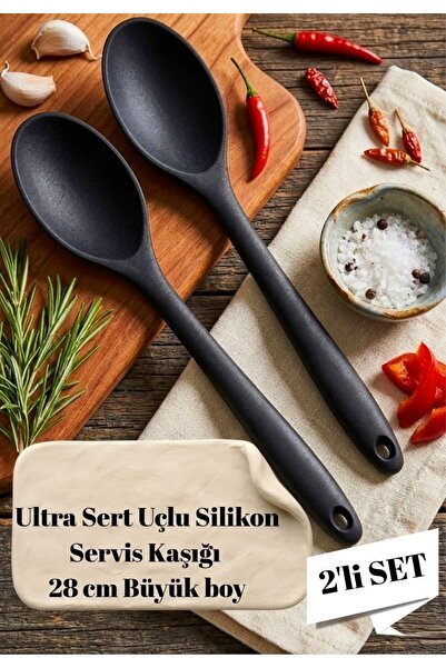 TARIK HOME Ultra Sert Uçlu 2 Parça Silikon Servis Kaşığı - Büyük Boy 28 cm Ya...