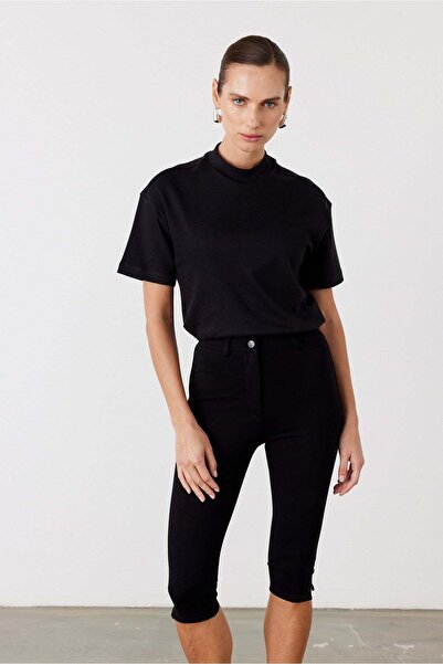 FACETTE Core Visoka kragna Kratki Rukav T-shirt Crna