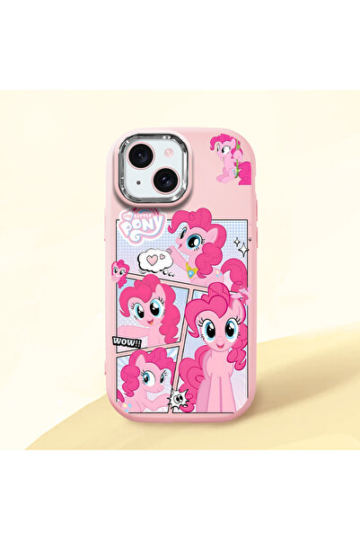 ucuc iPhone 15 Uyumlu Darbe Emici Kamera Korumalı pembe Silikon Kılıf Pony De...