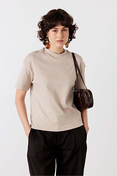 FACETTE Core Visoka kragna Kratki Rukav T-shirt Bež