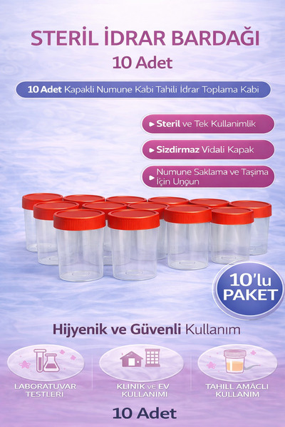 Genel Markalar Steril İdrar Kabı Kapasiteli Numune Toplama Kabı 10 Adet