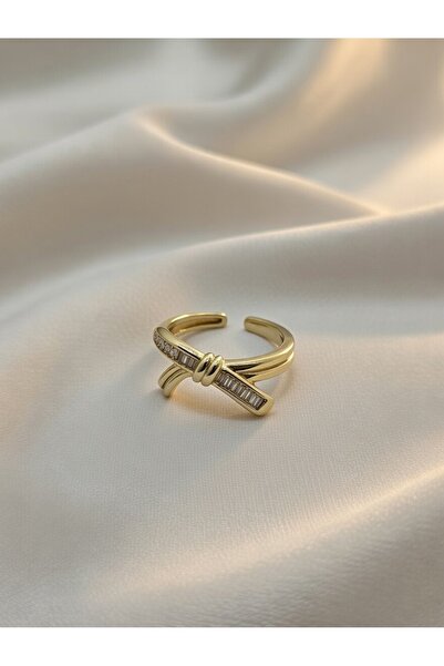 ahsenaksesuar2025 Zircon Stone Gold Color Adjustable Ribbon Model Steel Ring ...