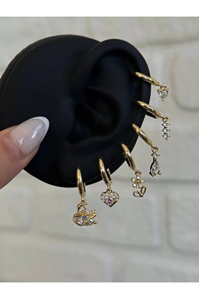 h&b design jewel Kuğu Detay 6 Lı Küpe Seti