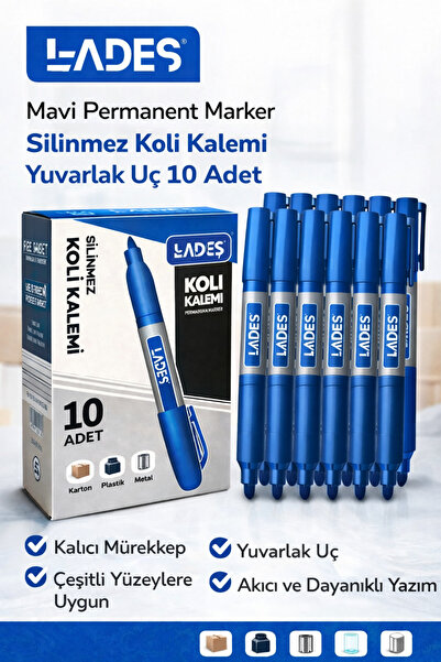 Genel Markalar Lades Mavi Permanent Marker Silinmez Koli Kalemi Yuvarlak Uç 1...