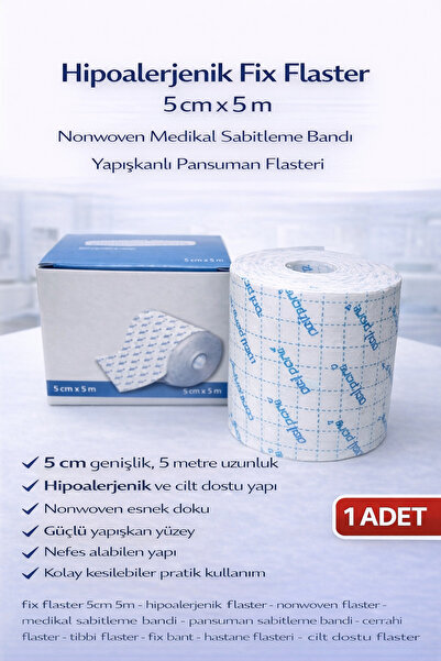 USLUCAN ALIŞVERİŞ Hipoalerjenik Fix Flaster 5 cm x 5 m Nonwoven Medikal Sabit...