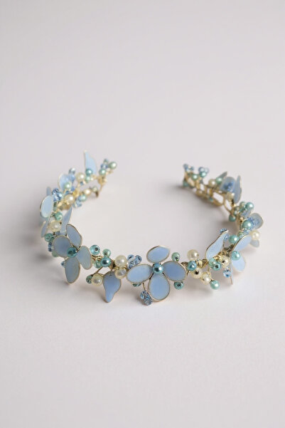 Saule Epoksi Çiçekli İnci Detaylı Gelin Nişan Lohusa Tacı – El Yapımı Saç Aks...