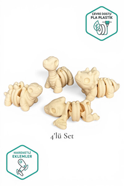 3DSS 4'lü Mini Dinozor İskelet Seti - 3D Hareketli Figür & DIY Anahtarlık Kiti