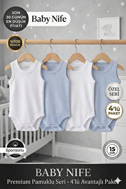 Baby Nife %100 pamuklu 4'lü çıtçıtlı bebek body zıbın/organik pamuklu bebek a...