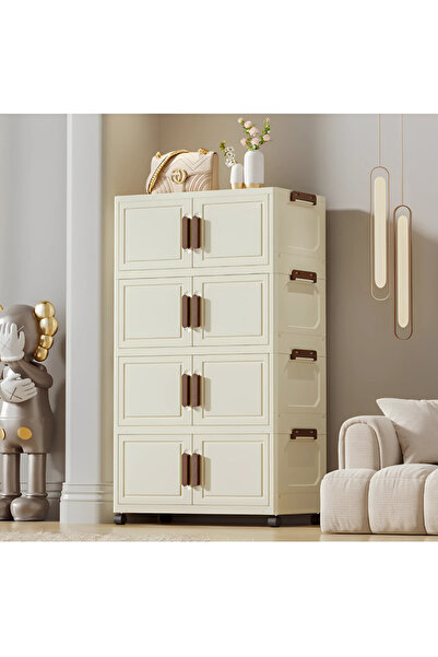 Herum Raft de depozitare pliabil, tip dulap, 4 niveluri, plastic, cu roți, st...