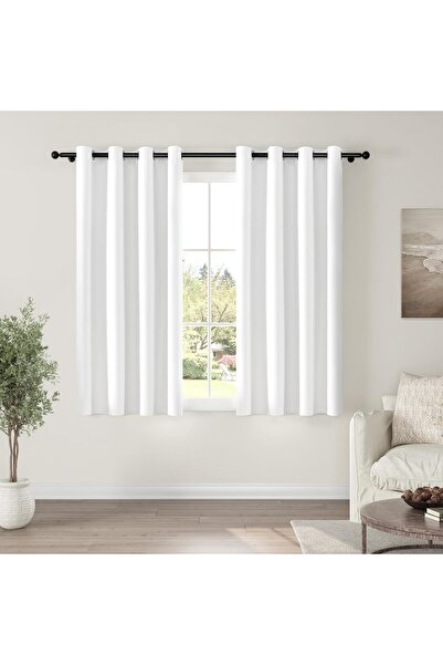 Arabest 2-Panel White Linen Textured Blackout Curtains, 52x63 Inch Thermal Gr...