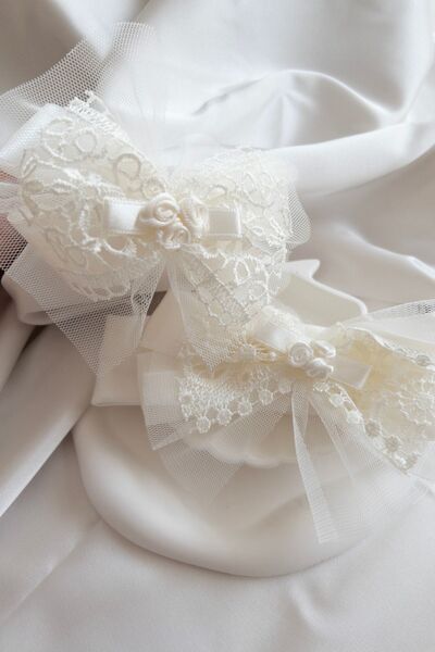 Saule El Yapımı Güpürlü Fiyonk Anne Bebek Lohusa Taç Seti