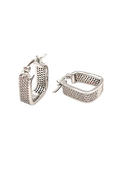 Siya Silver Zircon Stone Rectangular Steel Earrings