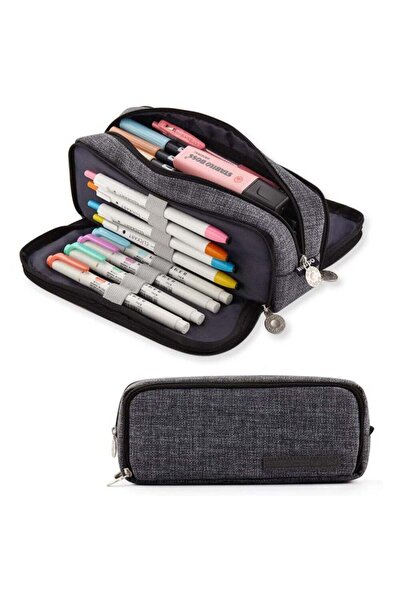 Arabest Large 3-Compartment Canvas Pencil Case, Big Capacity Pouch for Studen...