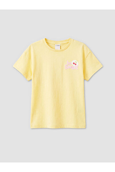 LC Waikiki Κίτρινο μπλουζάκι για κορίτσια με στάμπα και λαιμόκοψη ποδηλάτου