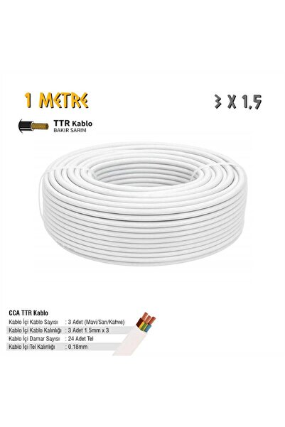 SGS Elektrik Tesisat Kablosu - 3x1.5 CCA TTR 24x0.18 - Beyaz - 1 mt.