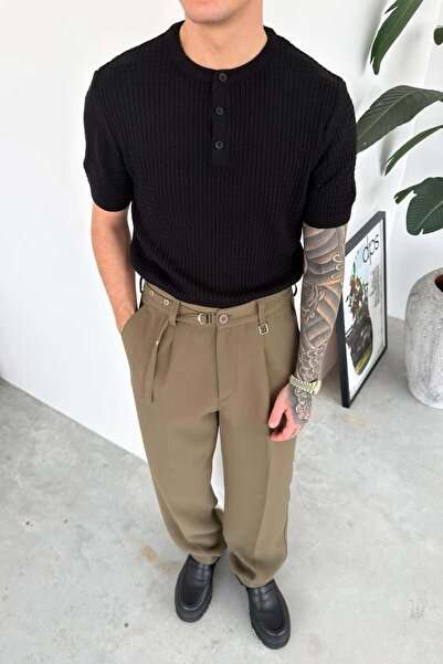 HAFKAGİYİM Чорна трикотажна сорочка з ґудзиками та коміром Relaxed