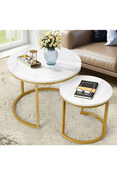 Herum Σετ 2 τραπεζιών σαλονιού, διαφορετικών μεγεθών, μεταλλική κατασκευή, επ...