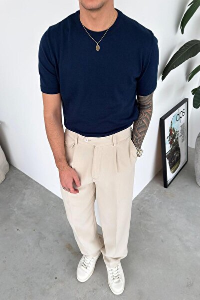 HAFKAGİYİM Синя базова футболка з велосипедним коміром