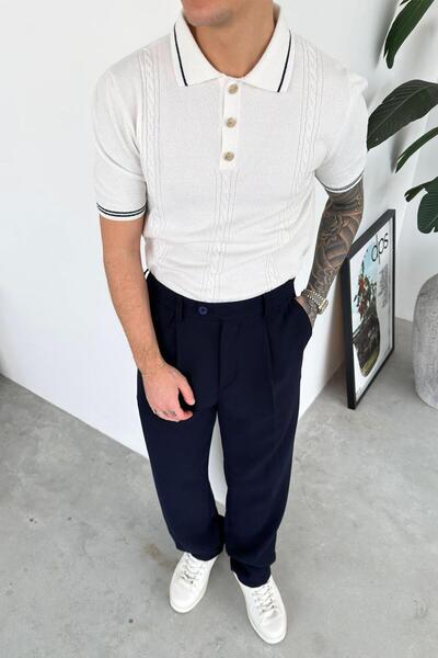 HAFKAGİYİM Біла елегантна футболка з контрастною смужкою та поло-коміром