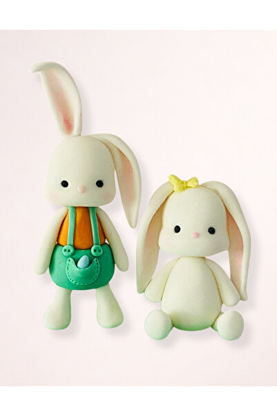 FigurinArt Set figurine tort pastă de zahăr - 2 Iepurași - Handmade
