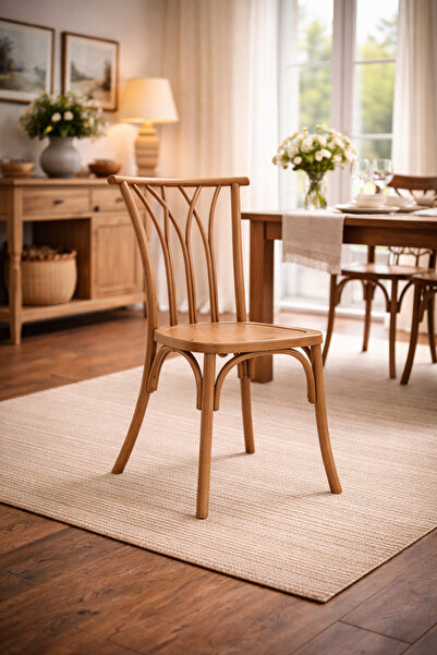 N.zone A luxurious wooden bistro chair with a classic curved design, durable ...