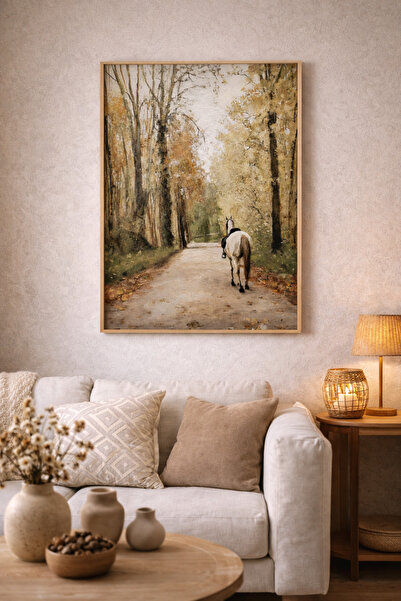 hello solaris Horse Forest Art – At ve Sonbahar Orman Yolu Manzara Tablo – Ev...