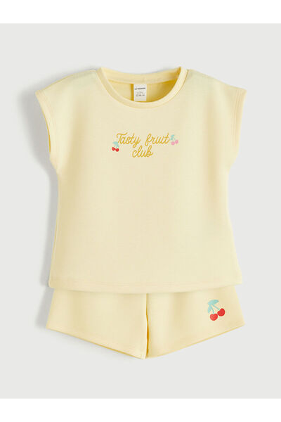 LC Waikiki Tricou și pantaloni scurți pentru fete LCW Kids Yellow cu imprimeu...