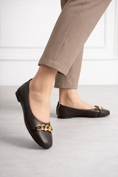 STOCON Ženske cipele za svakodnevno nošenje, smeđi lanac Baletanke uredske ci...
