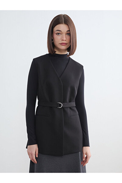 LC Waikiki Nevavm with Difference Lcw Modest Black V-Neck Women's Classic Ves...