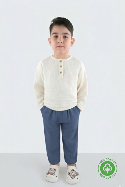 ÇİTİL طقم ملابس للأولاد بأكمام طويلة من الموسلين مكون من قطعتين من 2 إلى 8 سنوات