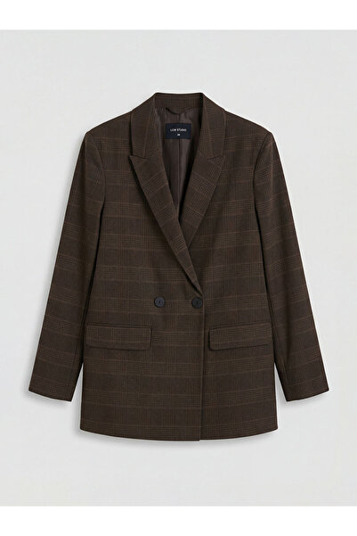 LC Waikiki Double Breasted Roba Collar Checkered Embroidered Women's Blazer J...