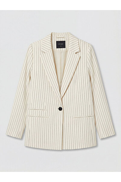 LC Waikiki LCW Vision Bej Çizgili Keten Karışımlı Kadın Blazer Ceket