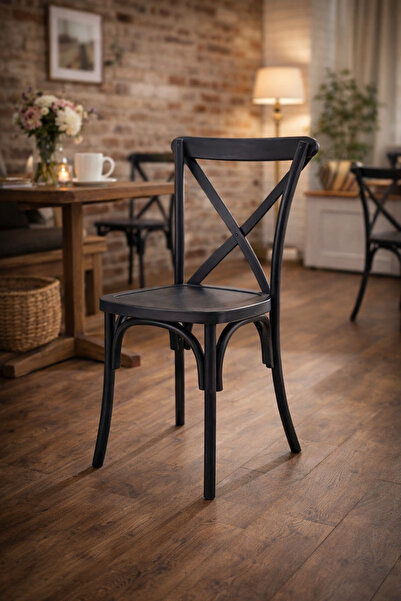 N.zone A classic and elegant wooden bistro chair with a comfortable cross-bac...