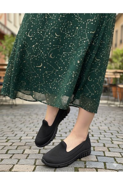 Afilli Women's Black Memory Laceless Orthopedic Lightweight Comfortable Walking Mom Daily Cloth Hajj Umrah Sports Shoes