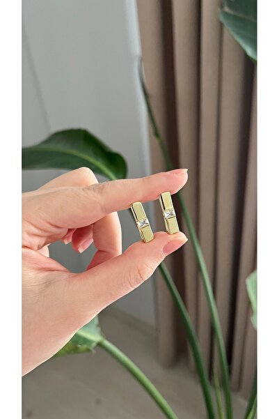 ATELİER GİZEM Xuping kadın kararmaz 14 k gold rengi dikdörtgen çelik küpe