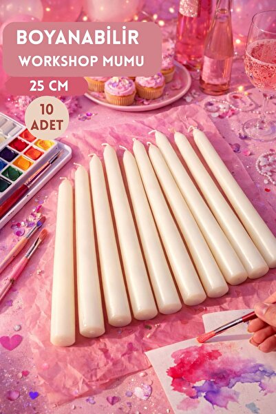 SANAT SEPET İŞLERİ 10’lu Uzun Şamdan Mum | Boyanabilir Beyaz Taper Mum | Mum ...
