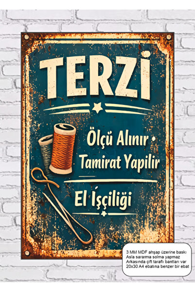 Hayat Poster eski nostaljik mahalle serisi terzi dükkanı mdf tablo retro ahşa...