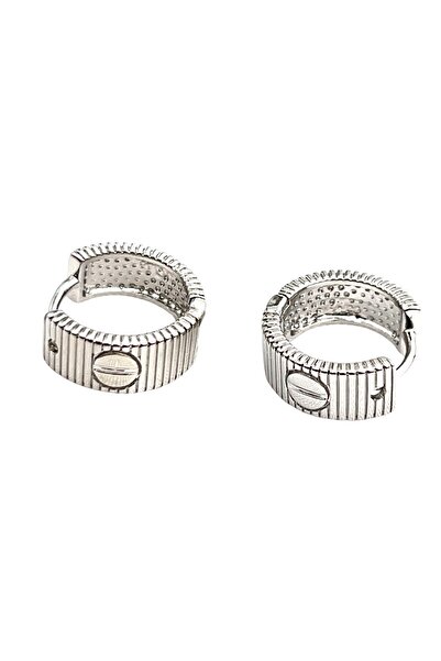 Siya Silver Brand Model Striped Steel Hoop Earrings