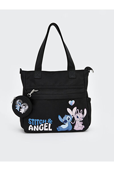 LC Waikiki Black Stitch and Angel Printed Girls' Shoulder Bag