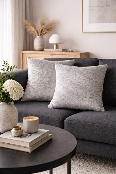 maison linden Gray Velvet Cushion Cover 40X40 cm Set of 2 Reversible Set of I...