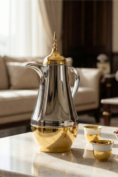 SQUALO ترمس قهوة فضي مع ذهبي فاخر – حافظ للحرارة – السعة 1 لتر – تصميم أنيق ل...