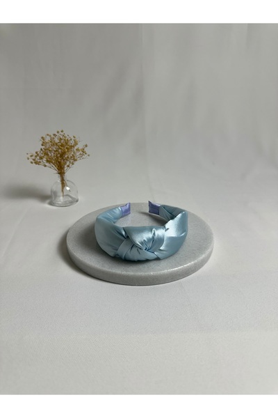 MegssStore ربطة شعر على شكل تاج من الساتان الأزرق للأطفال