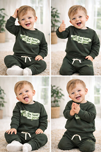kahkaha kids Erkek Bebek Çocuk Sweatshirt Eşofman Altı 2’li Takım – Baskılı G...