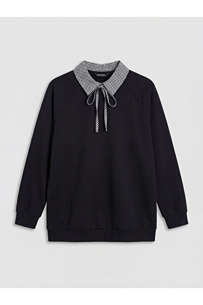 LC Waikiki LCW Modest Gömlek Yaka Ekose Kadın Sweatshirt Tunik